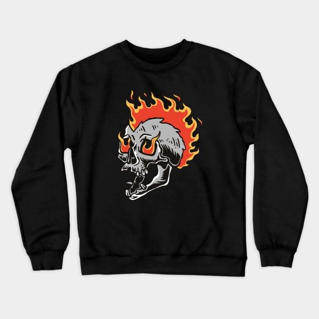 skull with flaming punk hair Crewneck Sweatshirt by Rantang Kecil